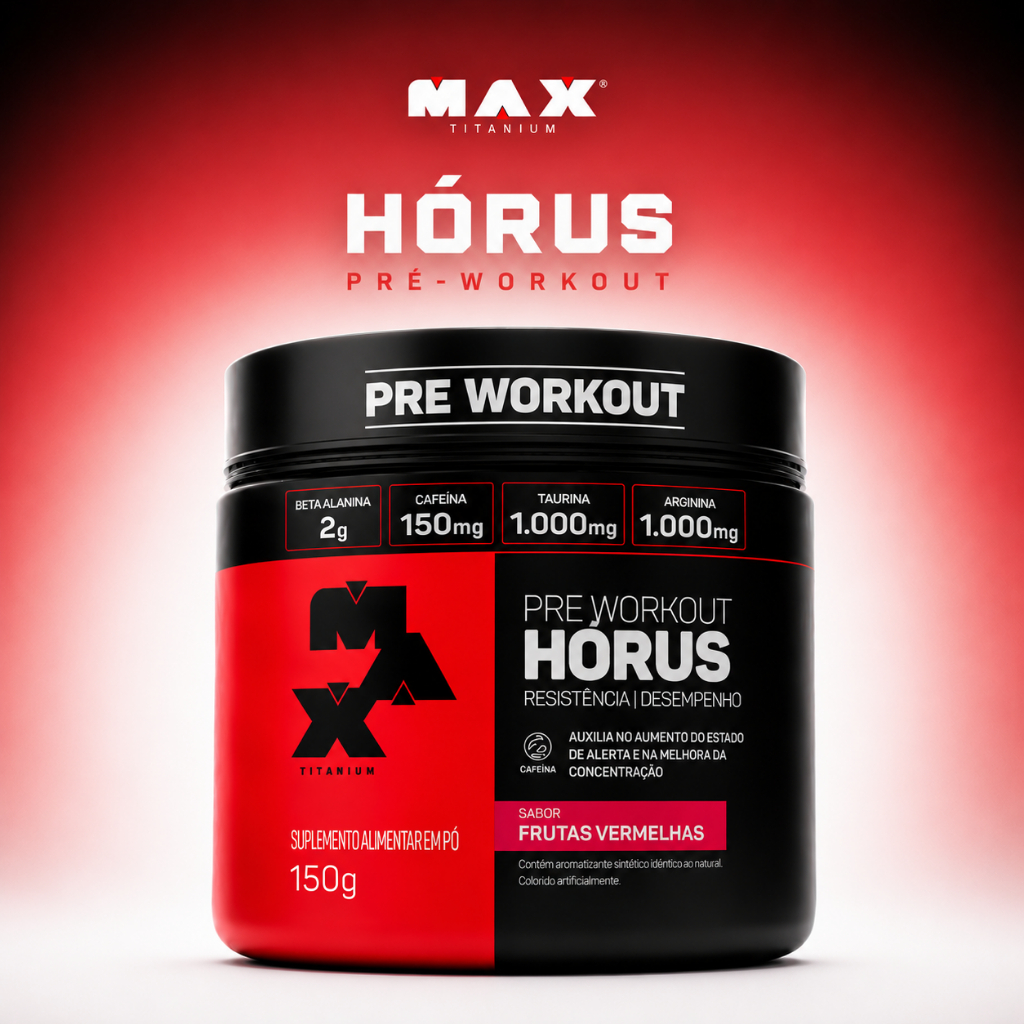 Pré Treino Hórus Max Titanium Frutas Vermelhas Cafeína Beta Alanina Taurina Arginina 150g