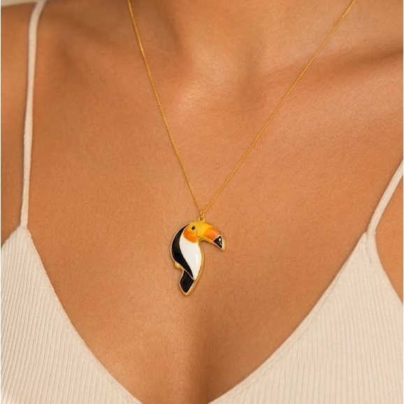Colar Tucano Esmaltado Brasil - Coleção Animal Fauna Tropical