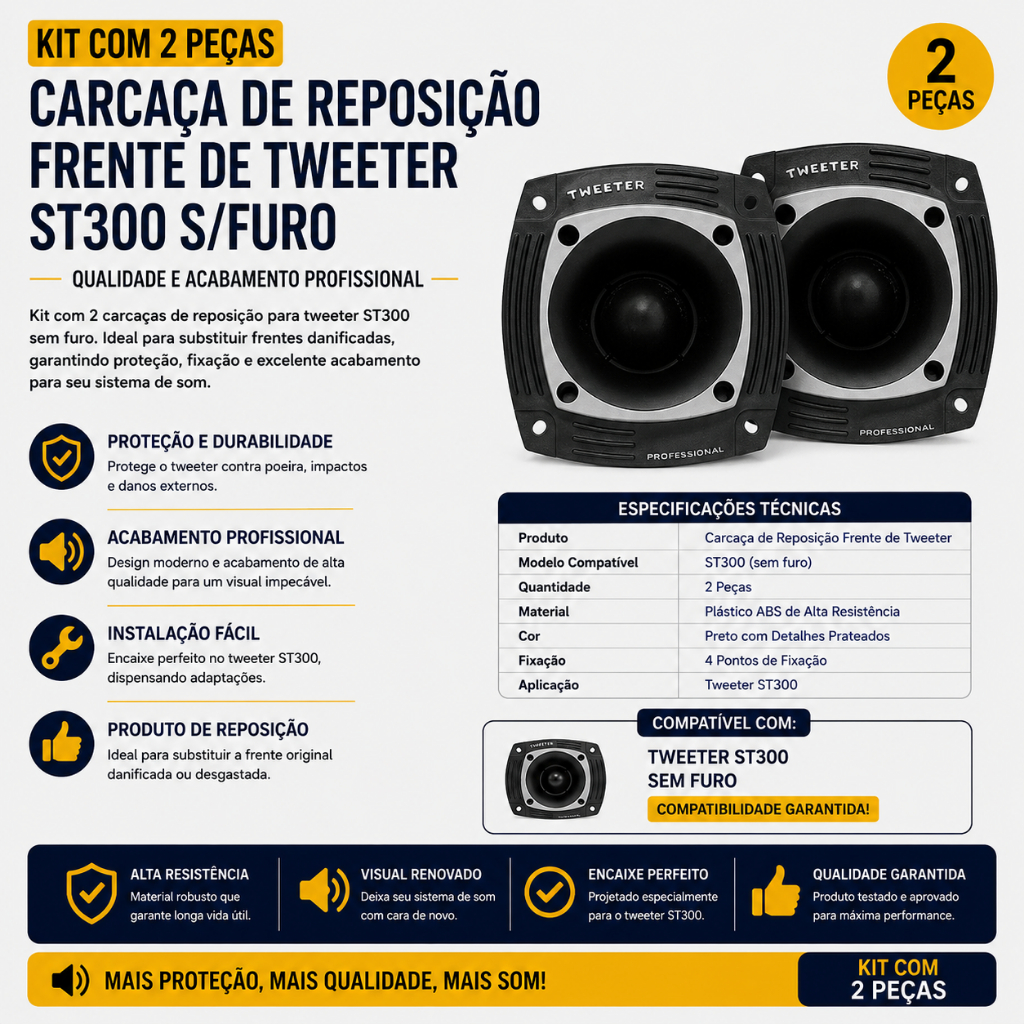 Kit 2 Carcaça De Reposição Frente De Tweeter St300 S/furo