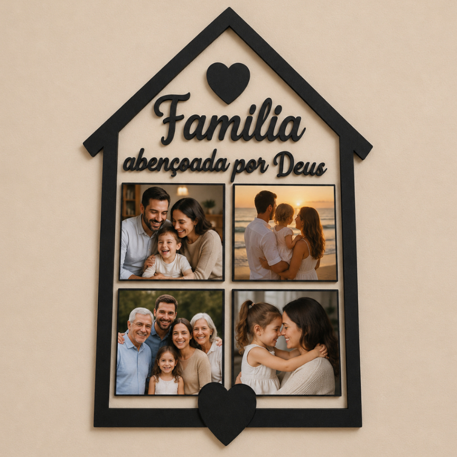 Quadro de Fotos Porta Retrato 10x15 Decoração Sala Parede Mdf Família Abençoada