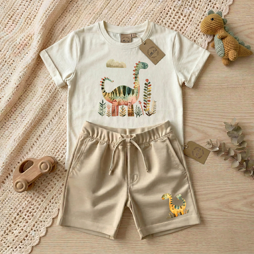 Conjunto infantil Camiseta e Bermuda meninos - Dinossauro - Algodão Confortável