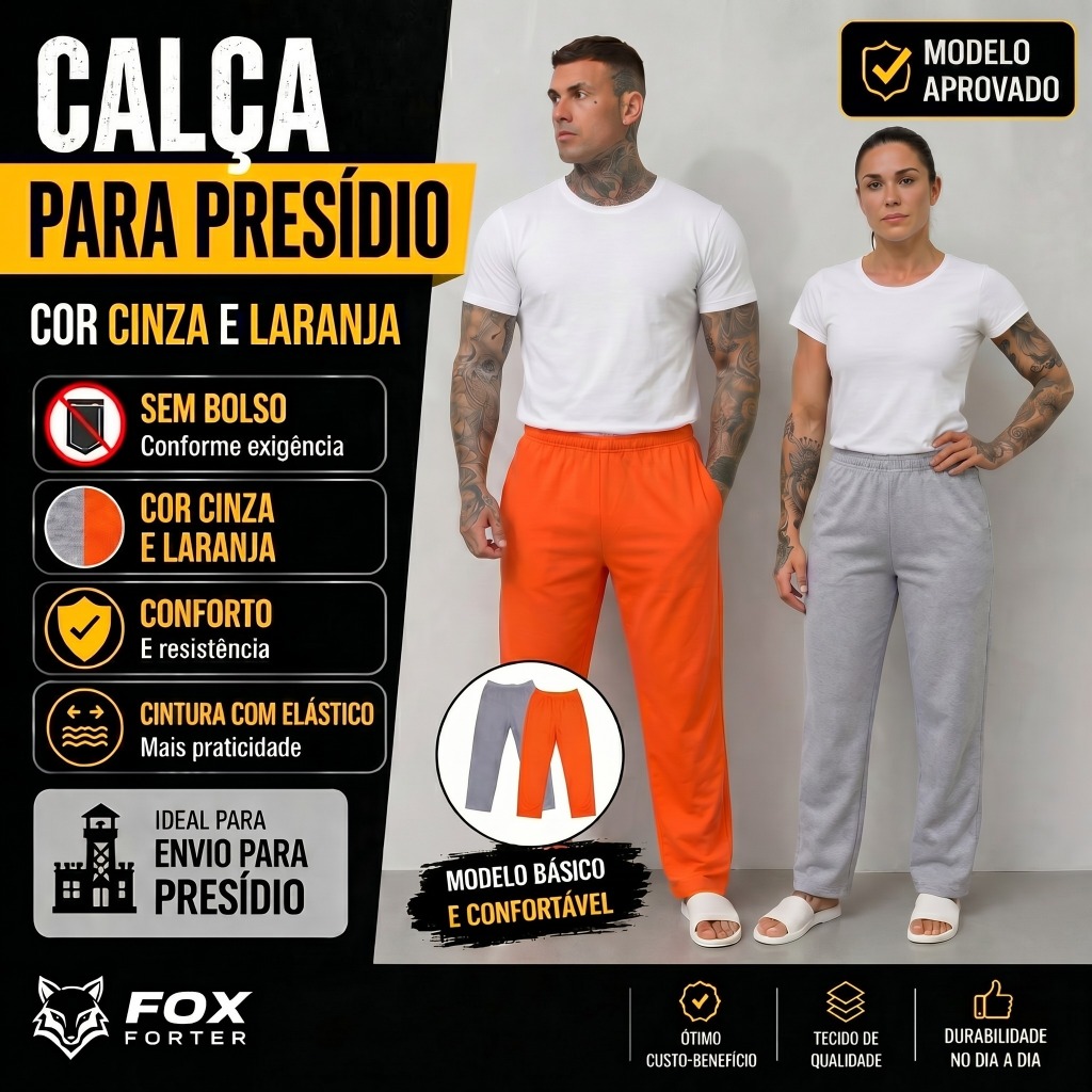 Calça Moletom Presídio Sem Bolso Cintura Elástica Calça Para Preso Cinza E Laranja Penitenciaria