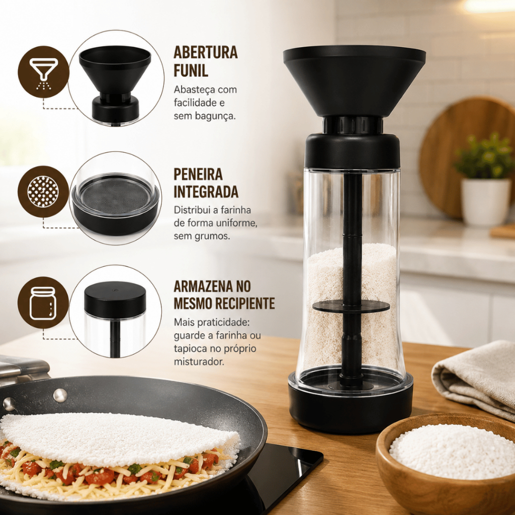 Misturador de Tapioca com Peneira Dosador de Farinha Açúcar Confeiteiro 500g