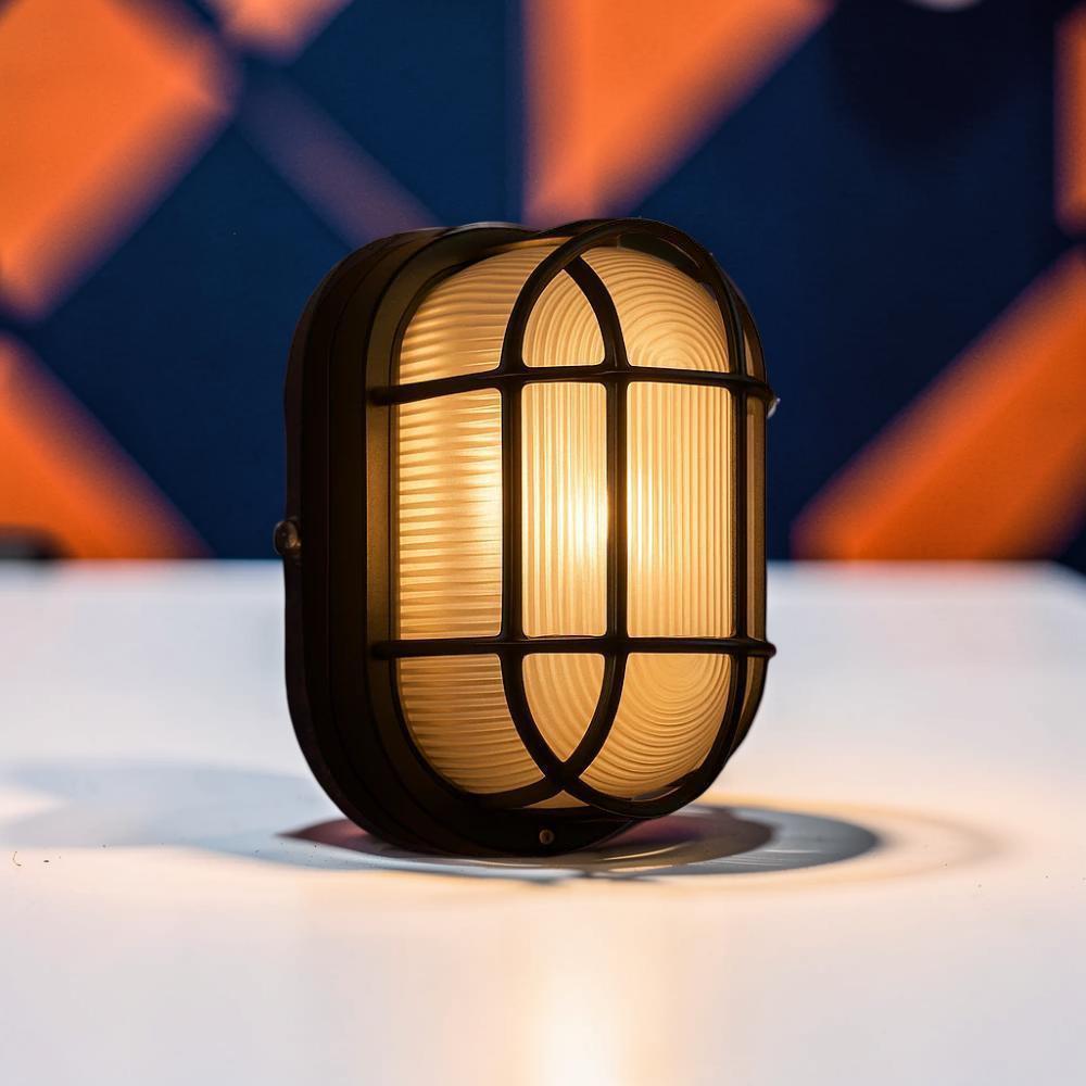 Arandela Oval LED E27 IP65 Preta – Luminária Externa para Parede Bivolt | Leandro Eletrica