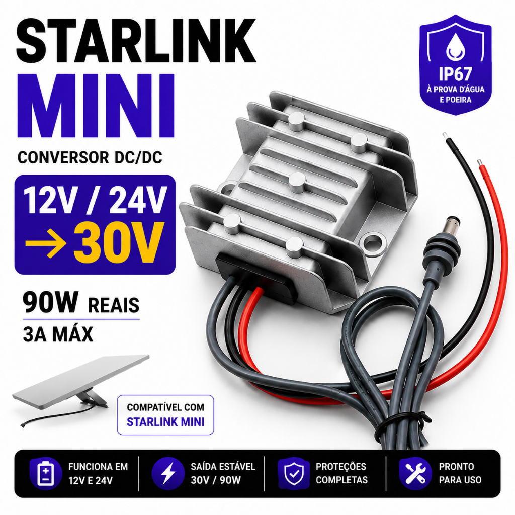 Fonte Veicular Starlink Mini 12V 24V Para 30V Conversor 90W