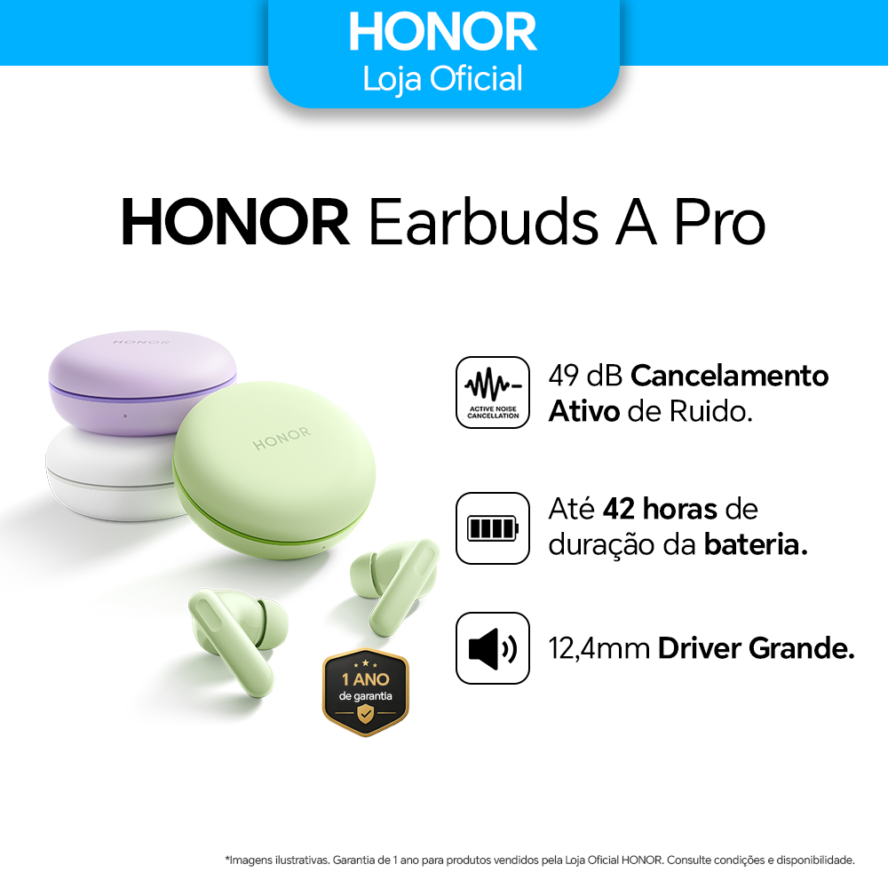 Imagem Fone De Ouvido Bluetooth Sem Fio Honor Earbuds A Pro Macaron Cancelamento De Ruído ANC Bateria  42h