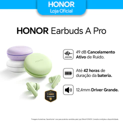 Fone De Ouvido Bluetooth Sem Fio Honor Earbuds A Pro Macaron Cancelamento De Ruído ANC Bateria 42h