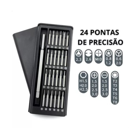 Conjunto Kit de Chaves de Precisão 24 Peças em 1 imã imantada Multiuso Ferramentas Reparo Manutenção