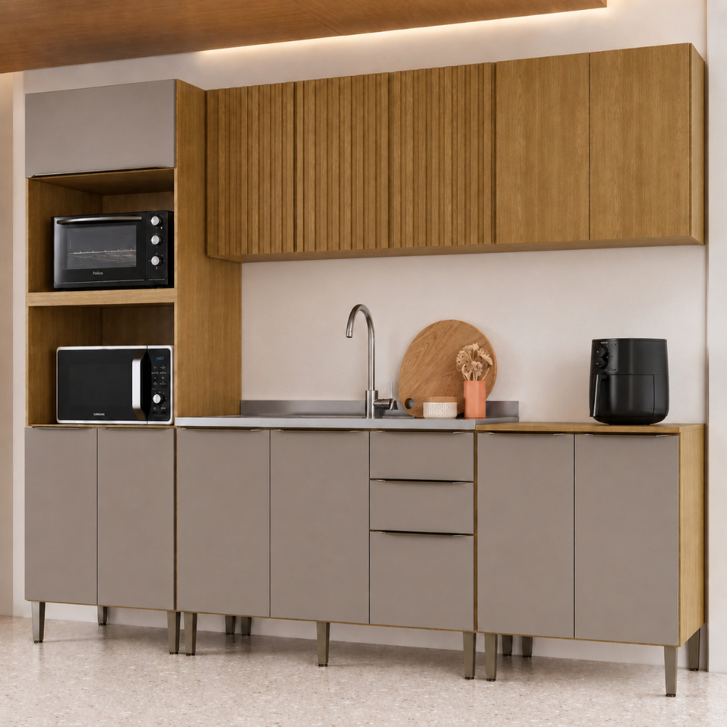 Cozinha Modulada Ripada 5 Peças sem Tampo Laura Cadorin Móveis