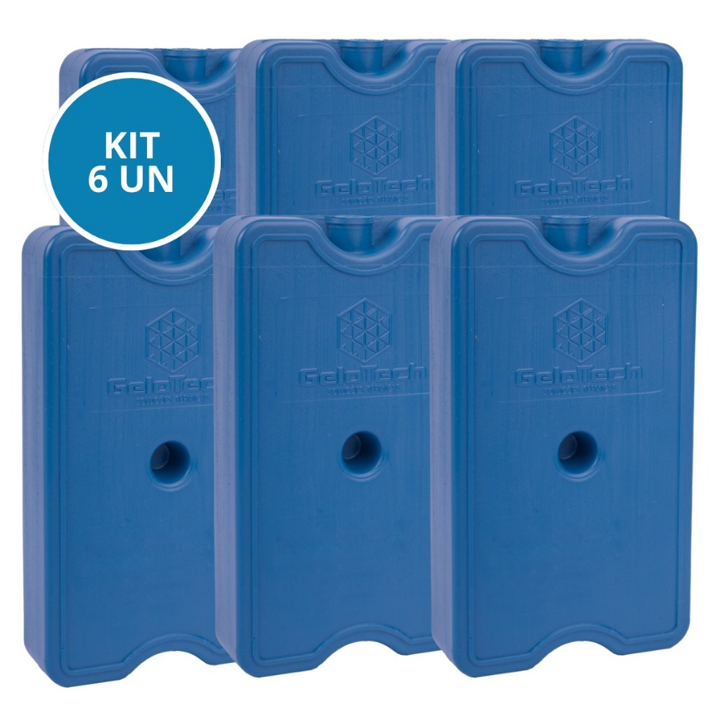 Kit 6 Placas Gelos Gel Artificial Reutilizável Rígido 500ml Gelox Gelotech Azul Transporte Alimentos Bebidas Medicamento