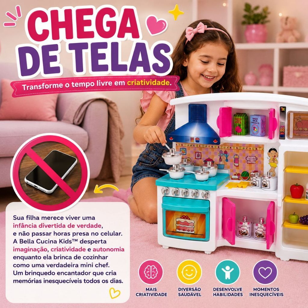 Cozinha Infantil Magali Minis Cute Menina Brinquedo Chef Casinha Panelinhas Faz De Conta Kids Rosa