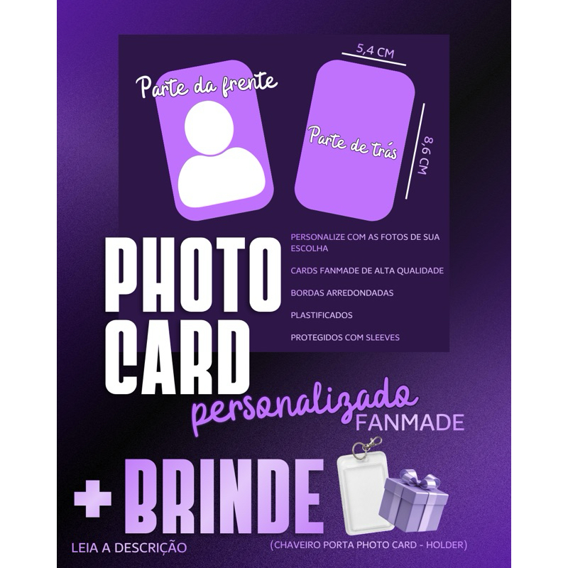 Kit 5 Photo Cards Personalizados Fan made Resistente à água + Presente Chaveiro Holder