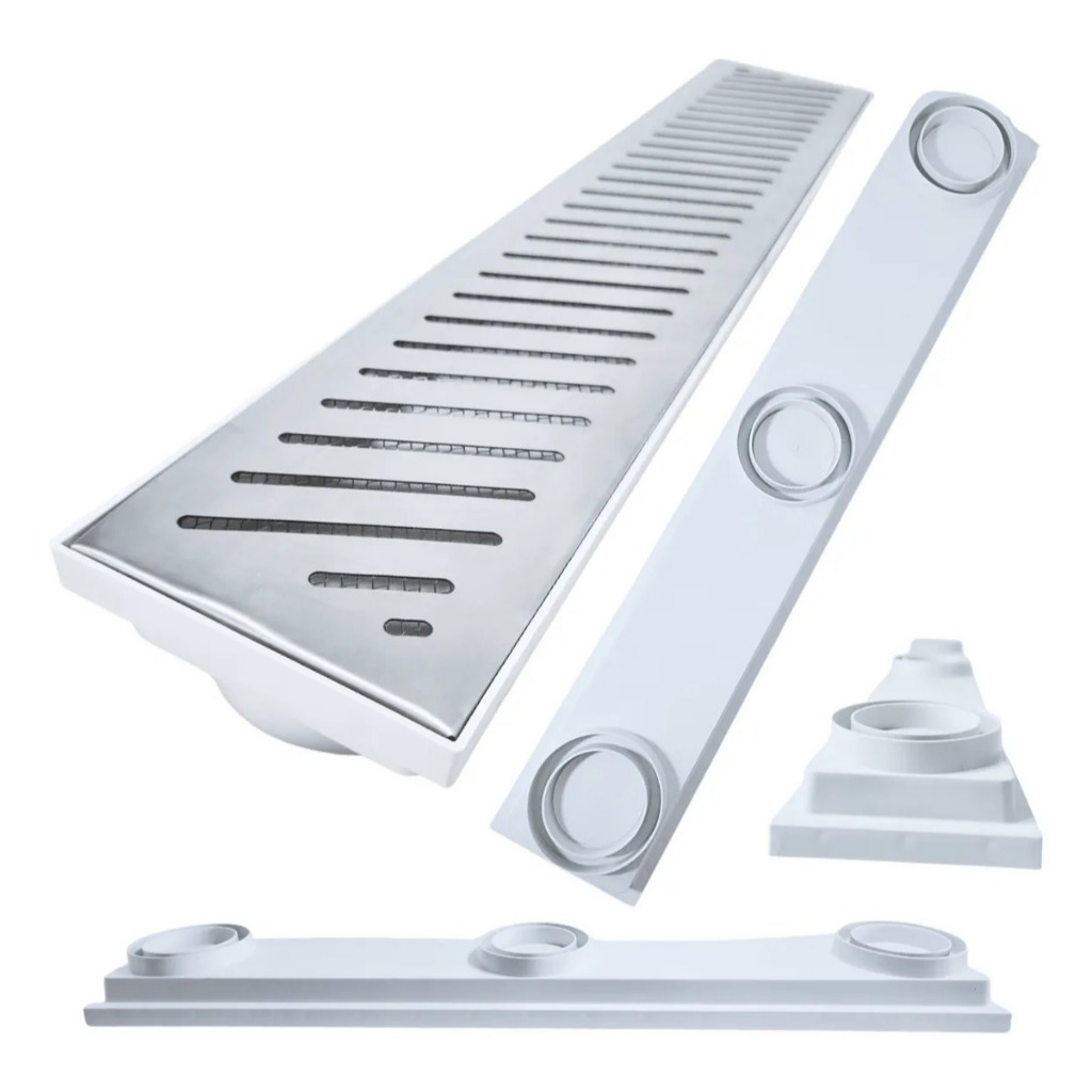 Ralo Linear 15x80 Diagonal Inox 304 Rasa Tela Alumínio Branca
