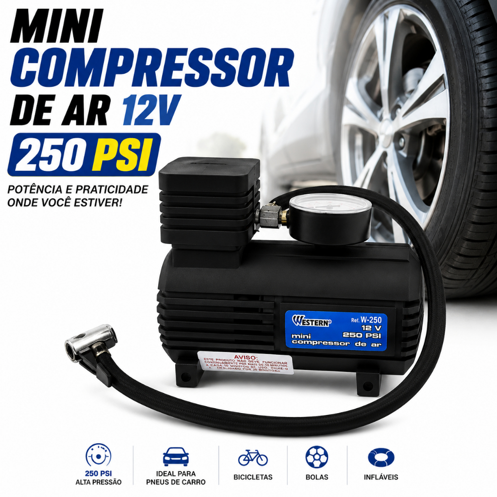 Mini Compressor De Ar 12V 250 Psi Pneu De Automóvel Bicicleta Equipamento Esportivo Infláveis Bola
