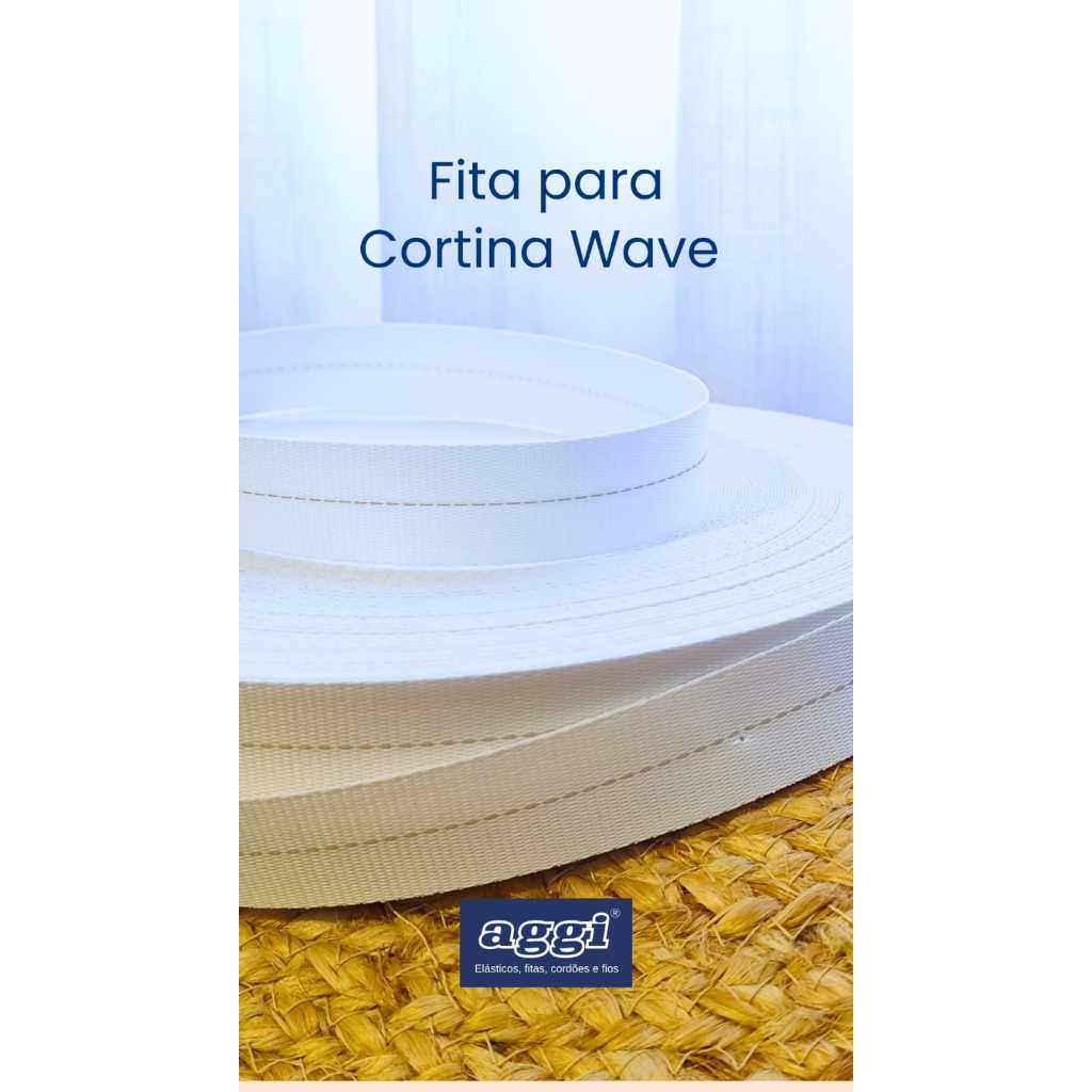 Fita para Cortina Wave Branco Alvejado com Linha Guia para Aplicar Ilhós para Trilho Suíço AGGI 25mm