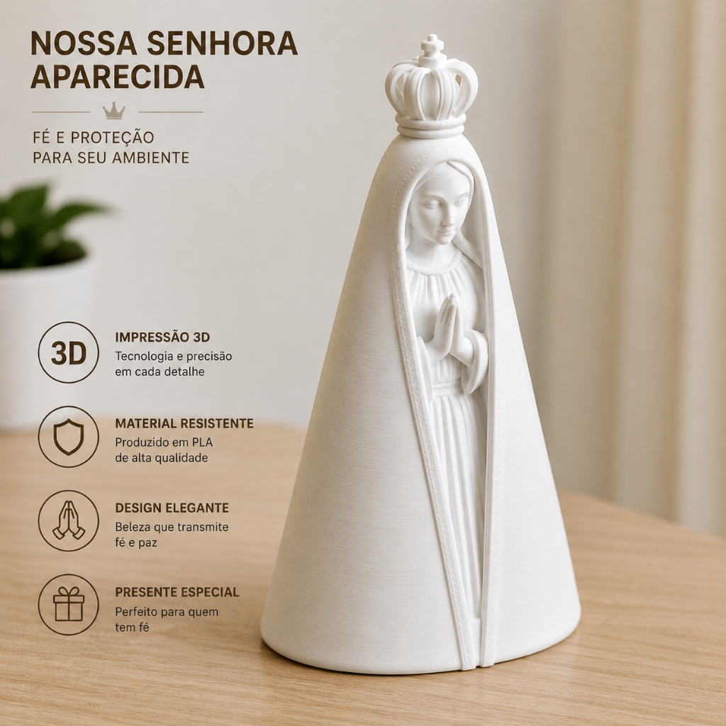 🙏 Nossa Senhora Aparecida Decorativa Impressão 3D | Imagem Católica em PLA | Presente Religioso