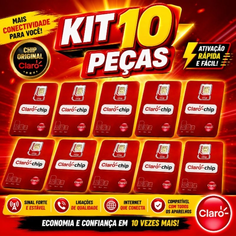 CHIP CLARO PRÉ  KIT 10 PEÇAS SEM RECARGA