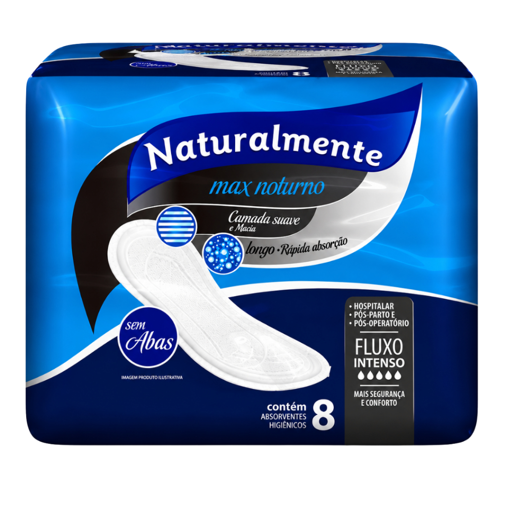 Absorvente Sem Abas Noturno Naturalmente Max Fluxo Intenso Conforto e Excelente Absorção