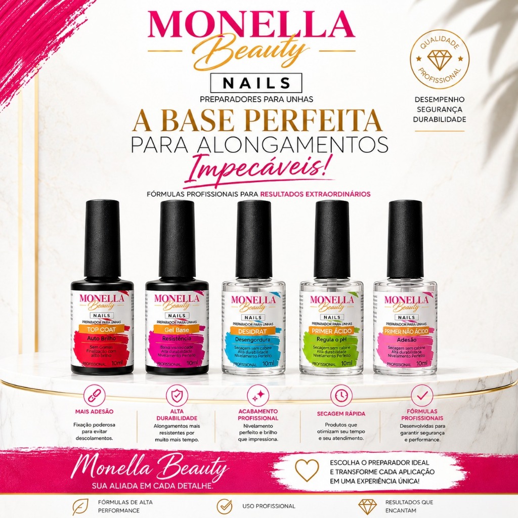 kit preparadores de unha de gel MONELLA BEAUTY qualidade premiun top coat brilho,base gel primer COM ANVISA