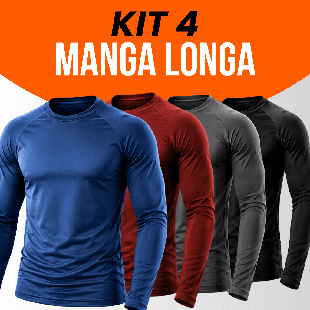 Kit 4 Camisetas Manga Longa Masculina Térmica Dry Fit Academia Segunda Pele Treino Proteção Solar