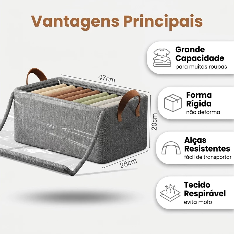 Kit com 6 Caixas Organizadoras Dobráveis para Roupas Tampa Visível — foto 6