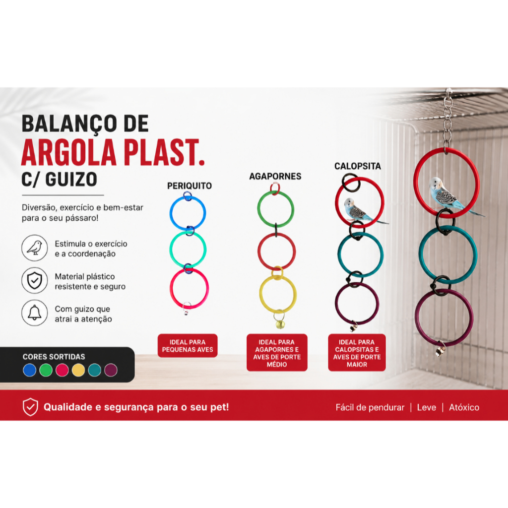 Balanço de Argola Plástica com Guizo para Aves