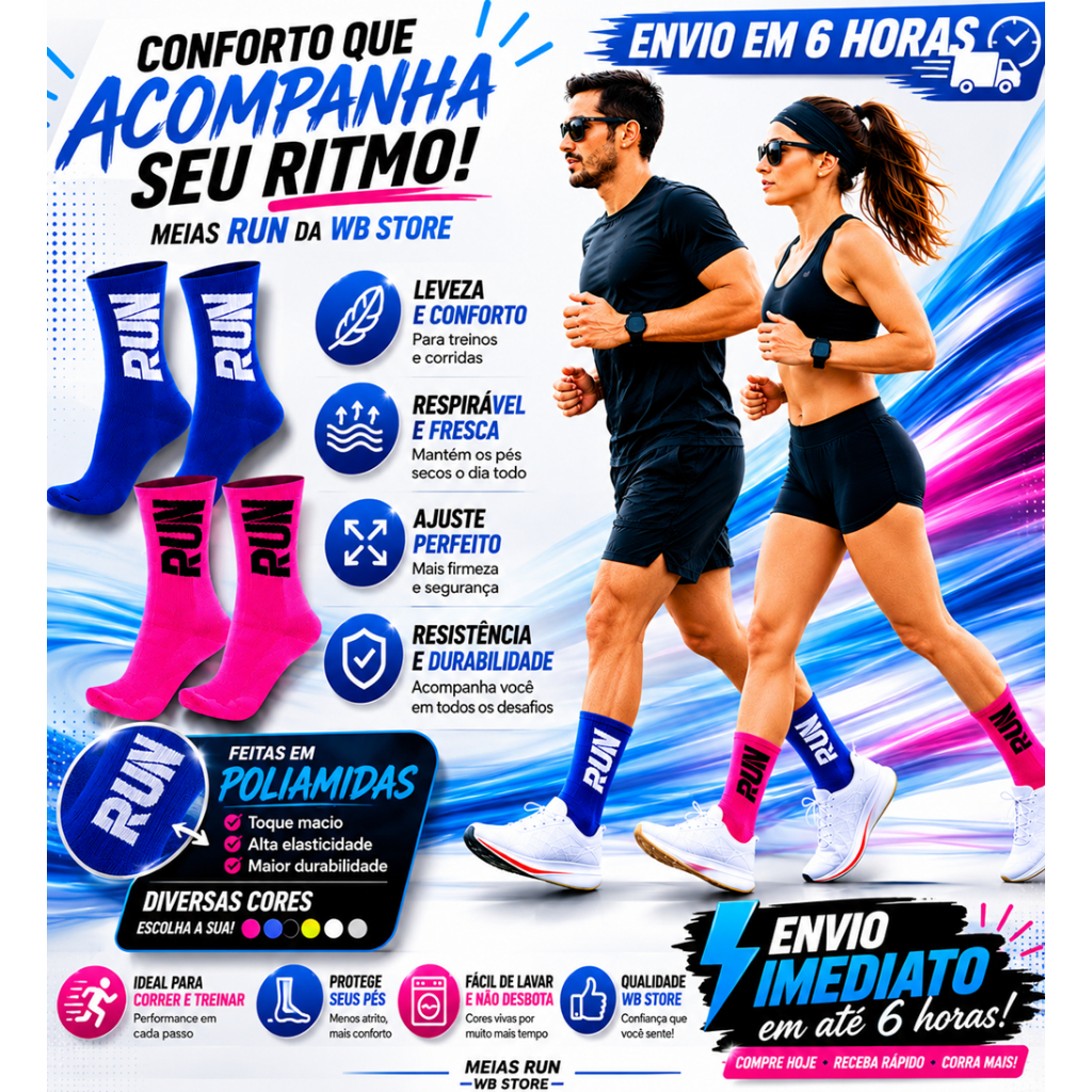 Meias Run de Cano Alto Corrida Caminhada Run Atleta Esportiva Compressão Unissex Poliamida