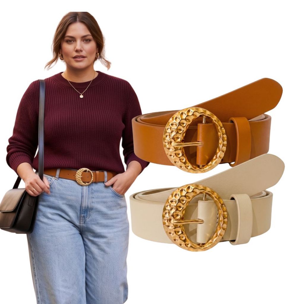 KIT 2 Cintos Femininos Fivela Dourada Elegante Casual da Moda 2.2cm PP ao Plus Size G3 - Bruna