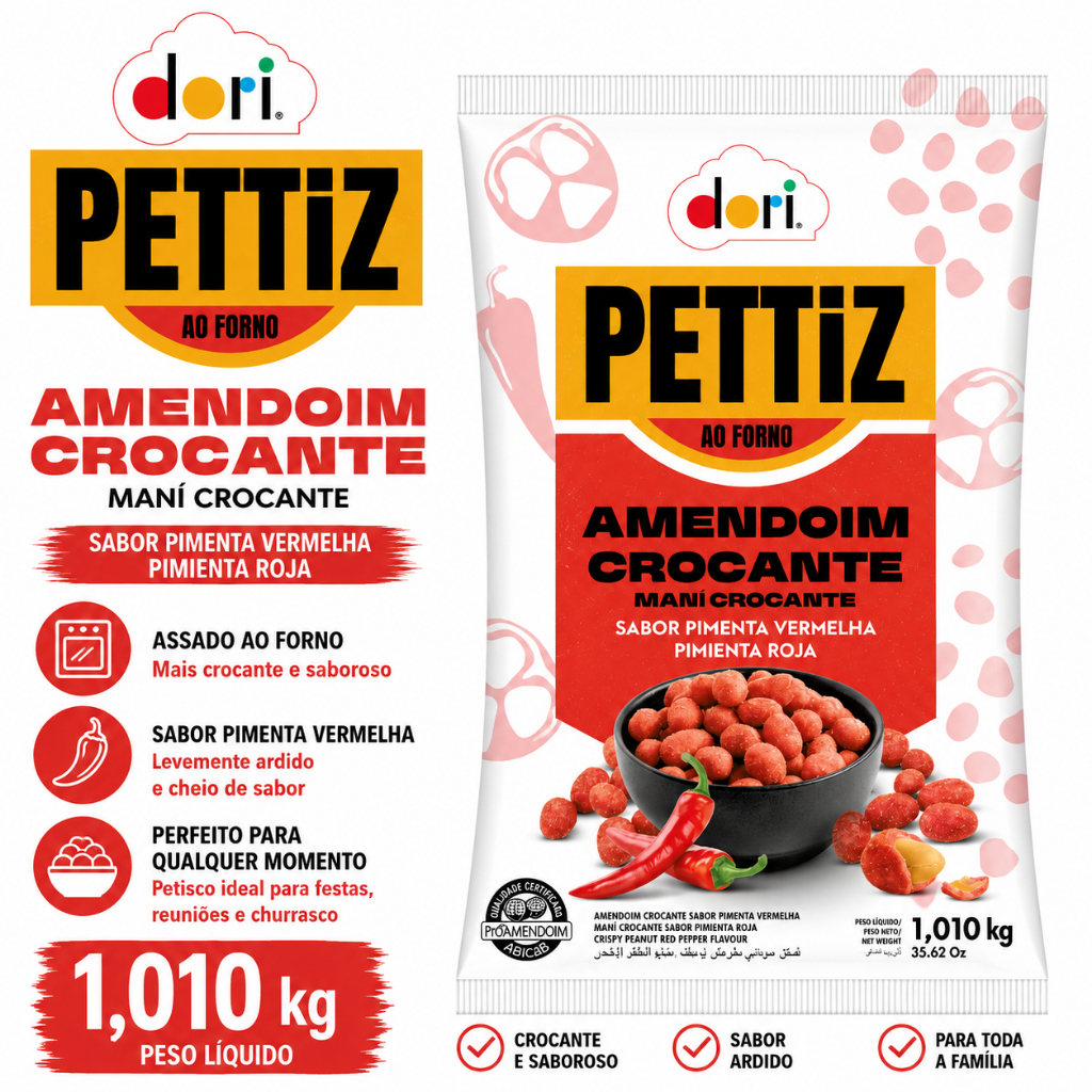 Amendoim Ao Forno Pettiz Pimenta Vermelha 1,010kg Dori Petisco Ardido Churrasco Festa Aniversário