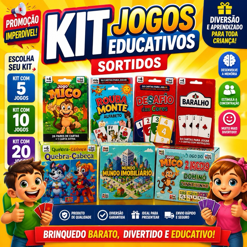 Kit Jogos Educativos Sortidos Brinquedo Infantil Barato Menino Menina Promoção