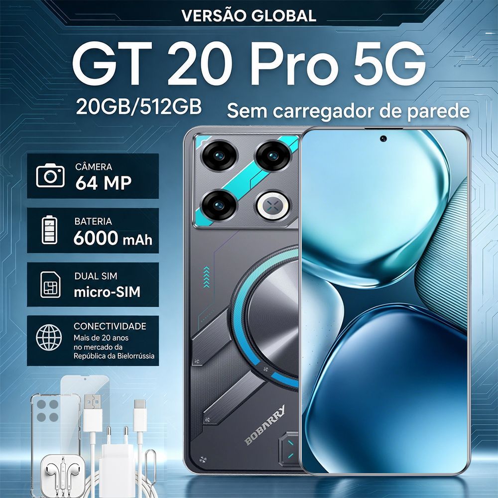Smartphone GT20 Pro 5G 20GB+512GB, 6,78, reconhecimento de impressões digitais, cartões SIM duais, versão global, grande