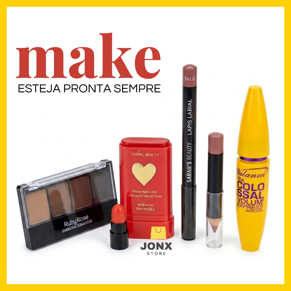 Maquiagem Completa Profissional Presente Make Rímel Batom Blush Paleta de Sombras Lápis Labial