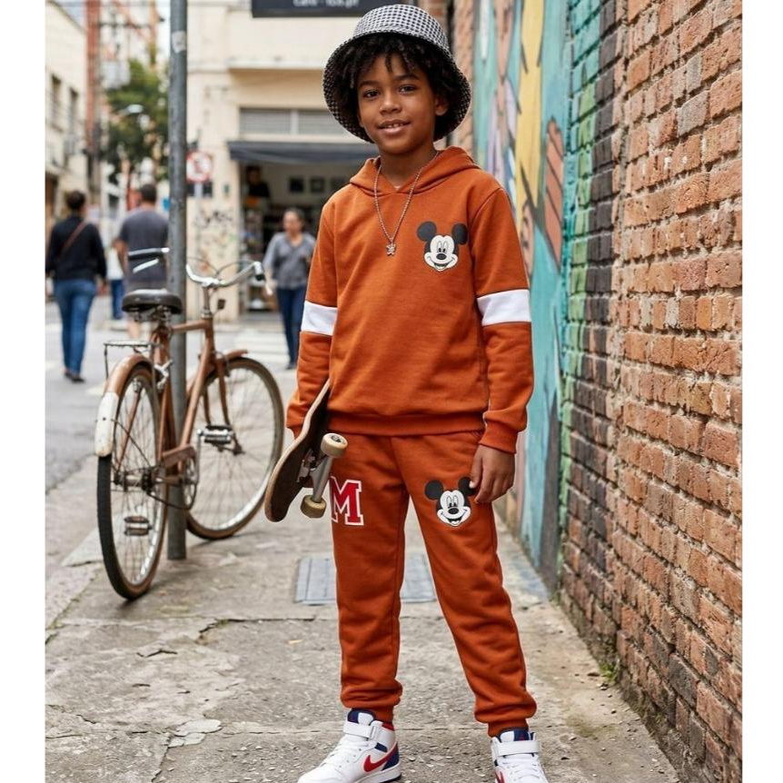 Conjunto Infantil Menino Agasalho Moletinho Inverno Calça E Casaco Estiloso Mickey Veste 2 ao 14
