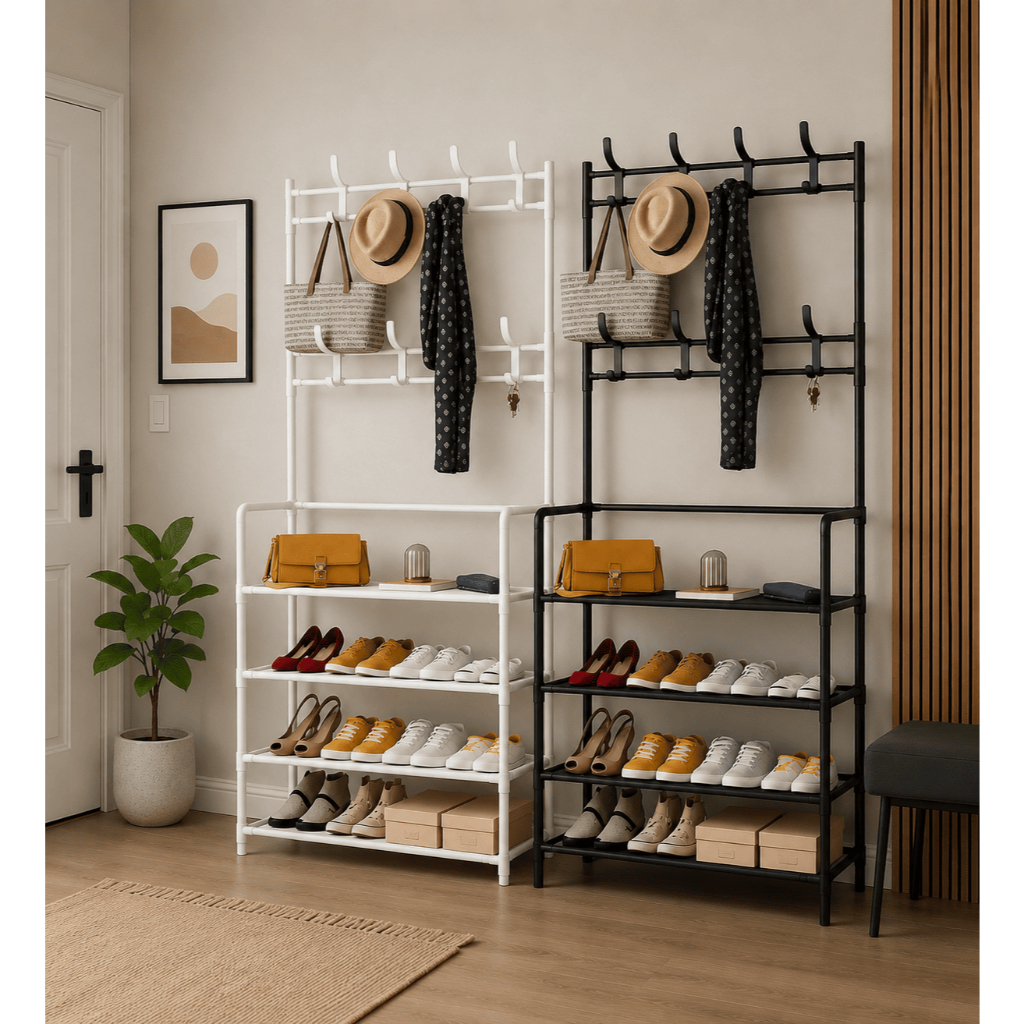 Arara 4 Andares Sapateira Cabideiro Vertical Prateleira Desmontável Suporte Organizador Multiuso