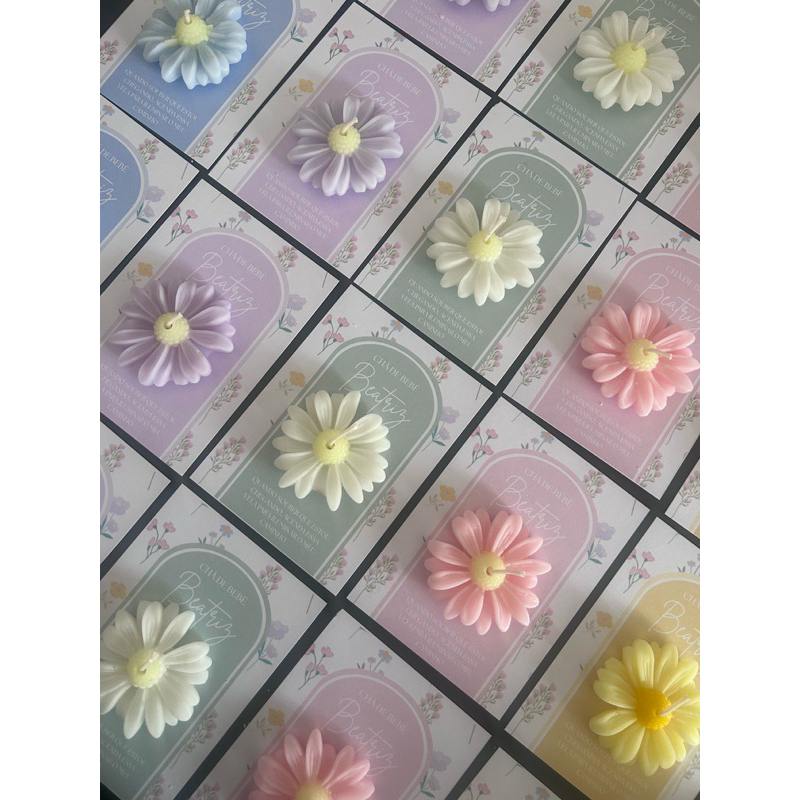 Kit lembrancinhas vela  aromáticas margarida no cartão personalizado - aniversario, Chá de bebê, maternidade, batizado