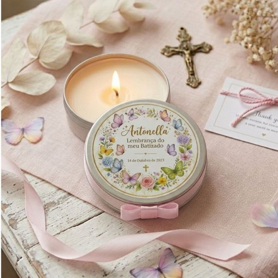 Latinha de Vela Aromática Personalizada | Lembrancinha Casamento Batizado Comunhão Chá de Bebê