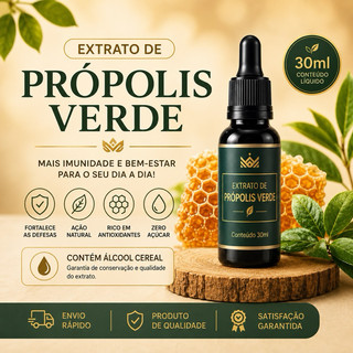 Extrato de Própolis Verde 30ml | Imunidade Alta | Antibacteriano Natural | Zero Açucar