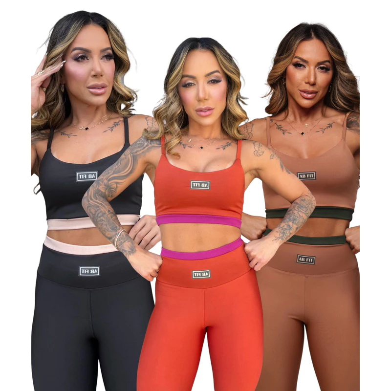 Conjunto Academia Top Alcinha e Calça Legging Cintura Alta Zero Transparência — imagem 1