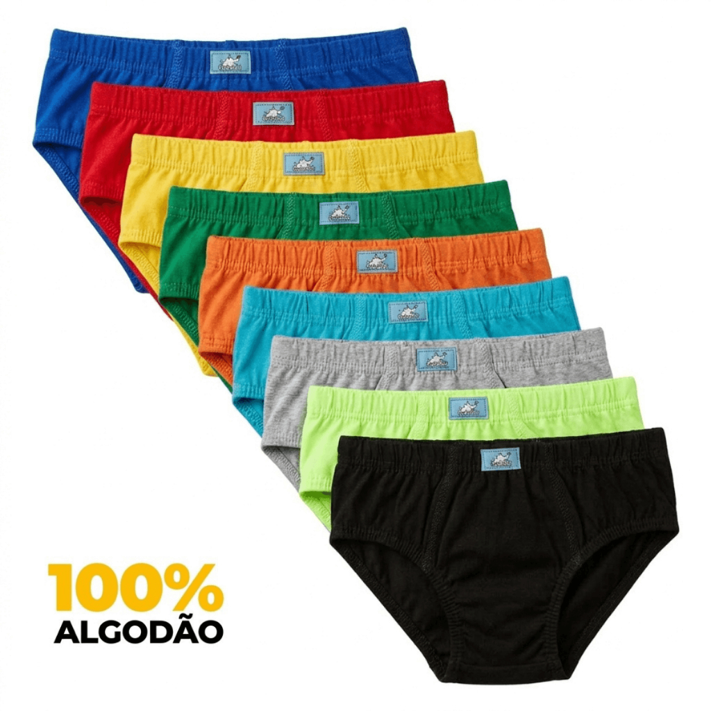 Kit Cueca Infantil Menino 100% Algodão Forradas 10-05 Coecas Slip Macia Não Aperta Cores Sortidas
