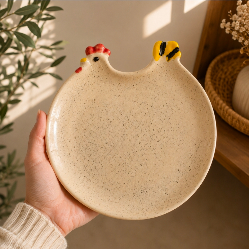 Prato de galinha em cerâmica para mesa posta café da manhã farmhouse