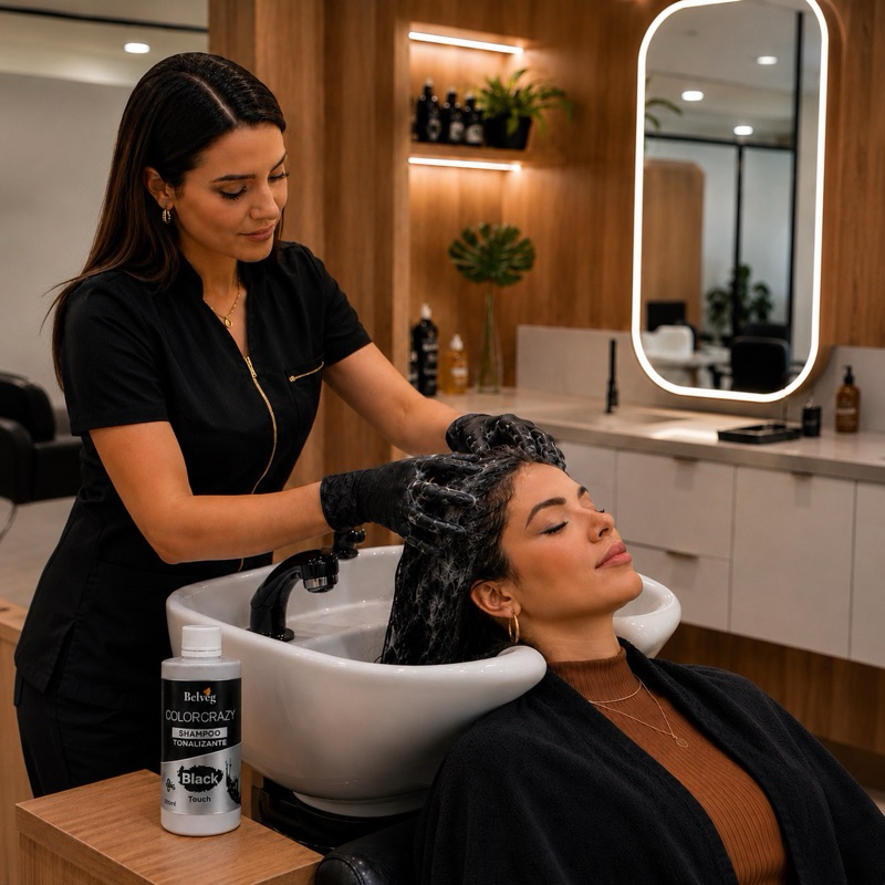 Detalhes do Shampoo tonalizante preto, sem amonea, Escurece, evidencia a cor e ilumina o seu preto com Brilho.