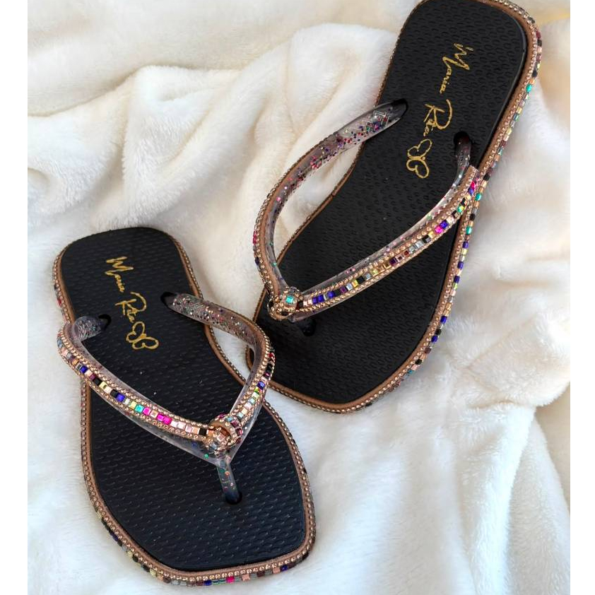 Chinelo Infantil Feminino Com Strass Na Sola e Correia Confortável Meninas Escola Passeios Moda