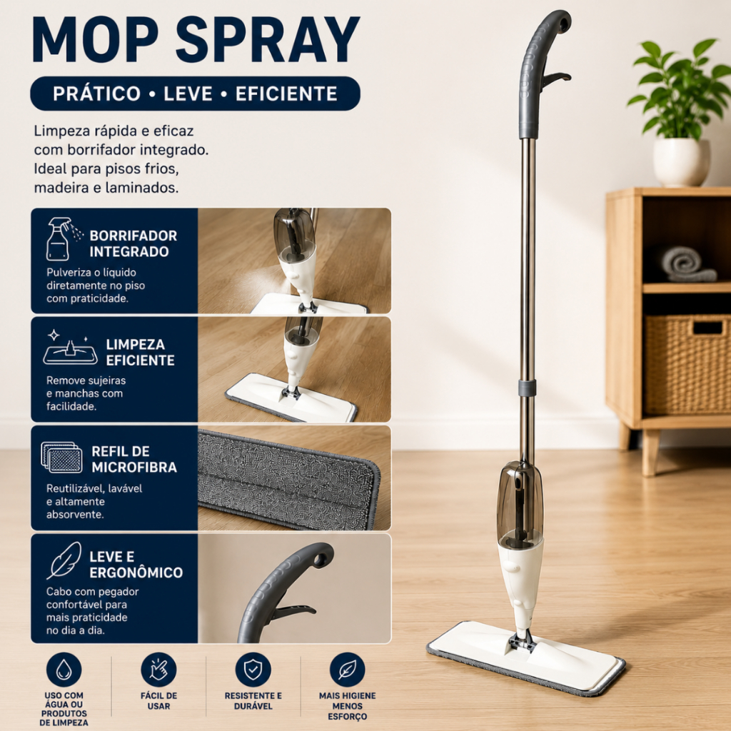 Mop Spray Com Reservatorio Recarregavel Limpeza Rapida