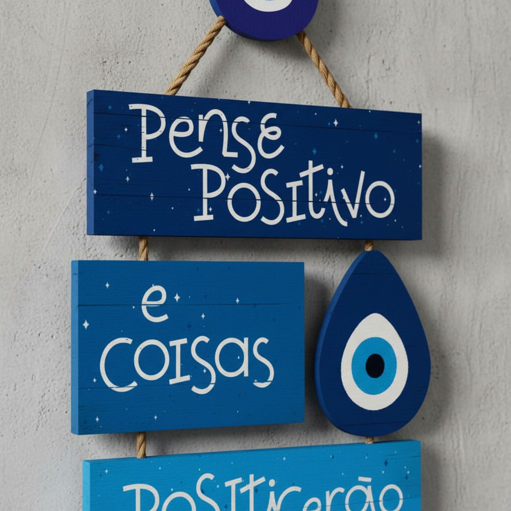 Placa Decorativa Em Mdf - Pense Positivo Olho Grego Otimismo