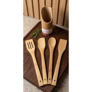 Utensílios de Cozinha em Bambu com Suporte Decorativo e Organizador,kit cozinha,Kit bambu,Utensílios