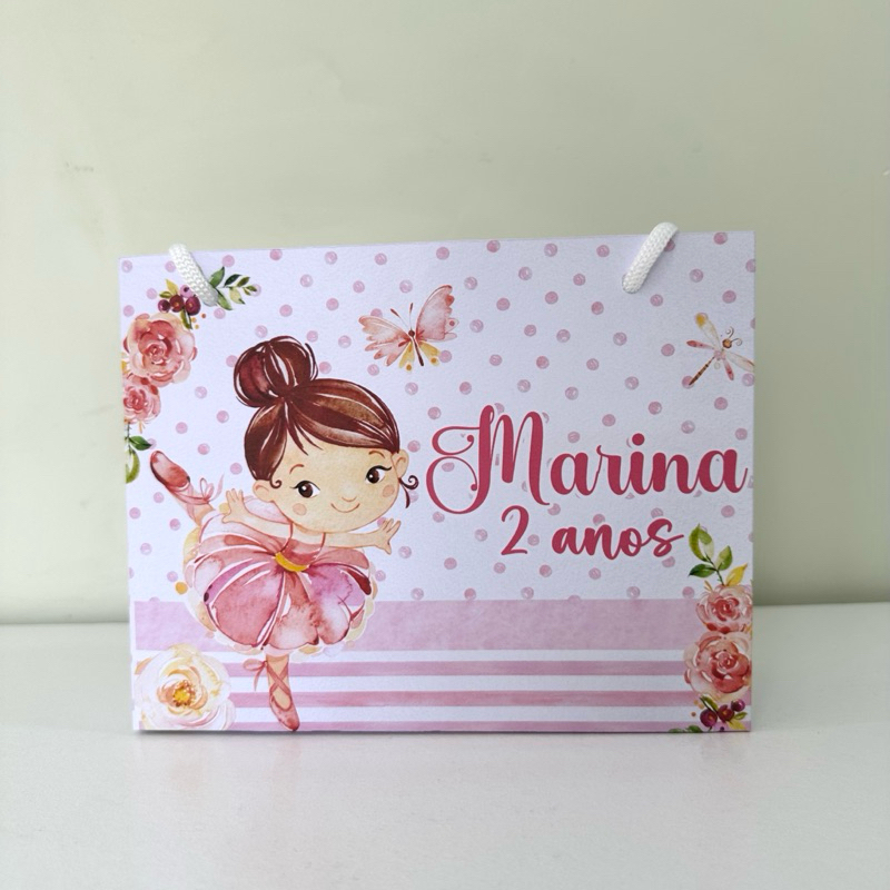 Sacolinha Personalizada Bailarina - PEGUE E MONTE | Sacola Infantil | Lembrancinha de Festa | Aniversário Infantil