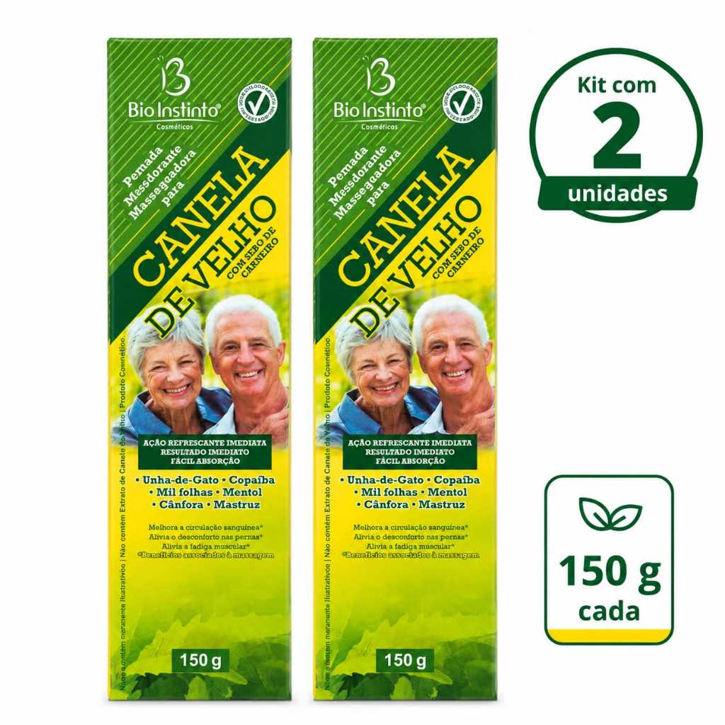Kit 2 Pomada Massageadora Canela De Velho Bio Instinto 150g Cada Com Sebo De Carneiro