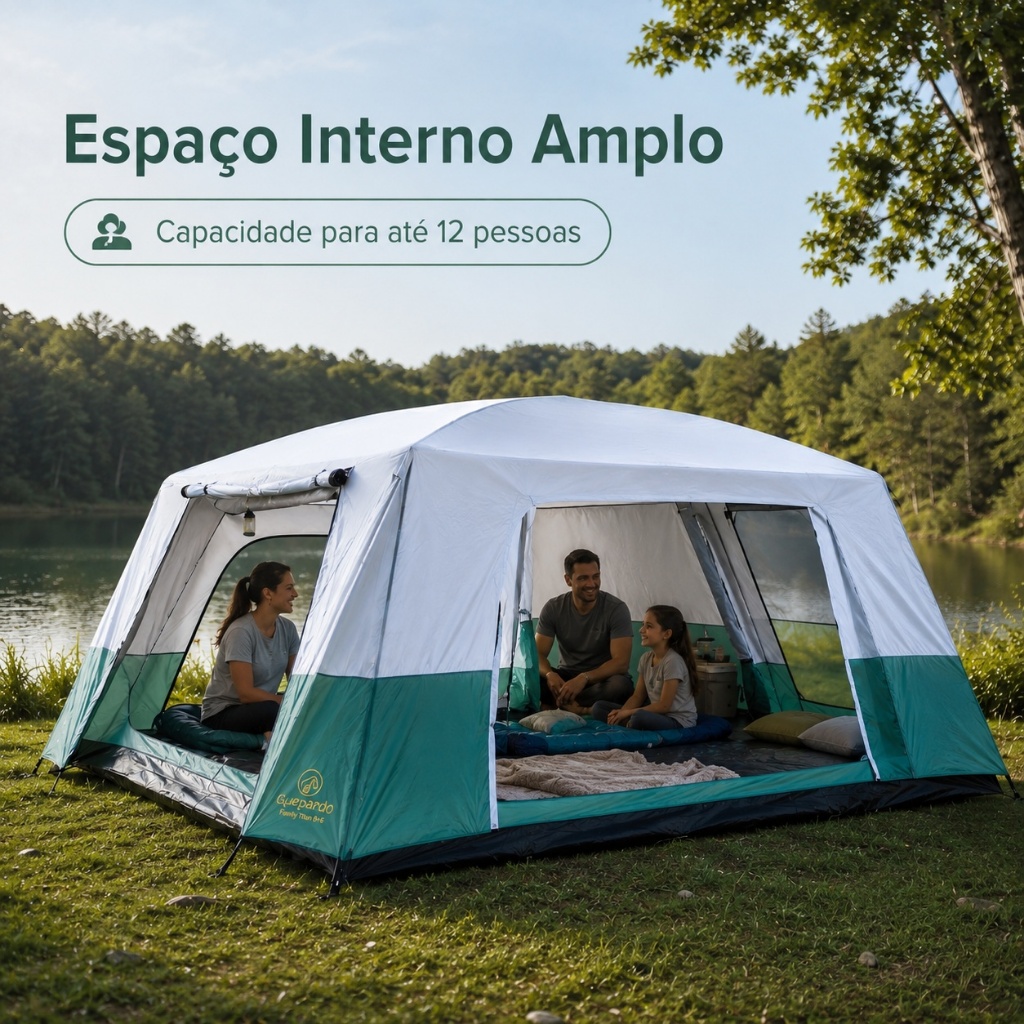 Barraca de Camping até 12 Pessoas 2000mm Family Titan Mosquiteiro 2 Portas e Divisória Guepardo Poliéster 190T High