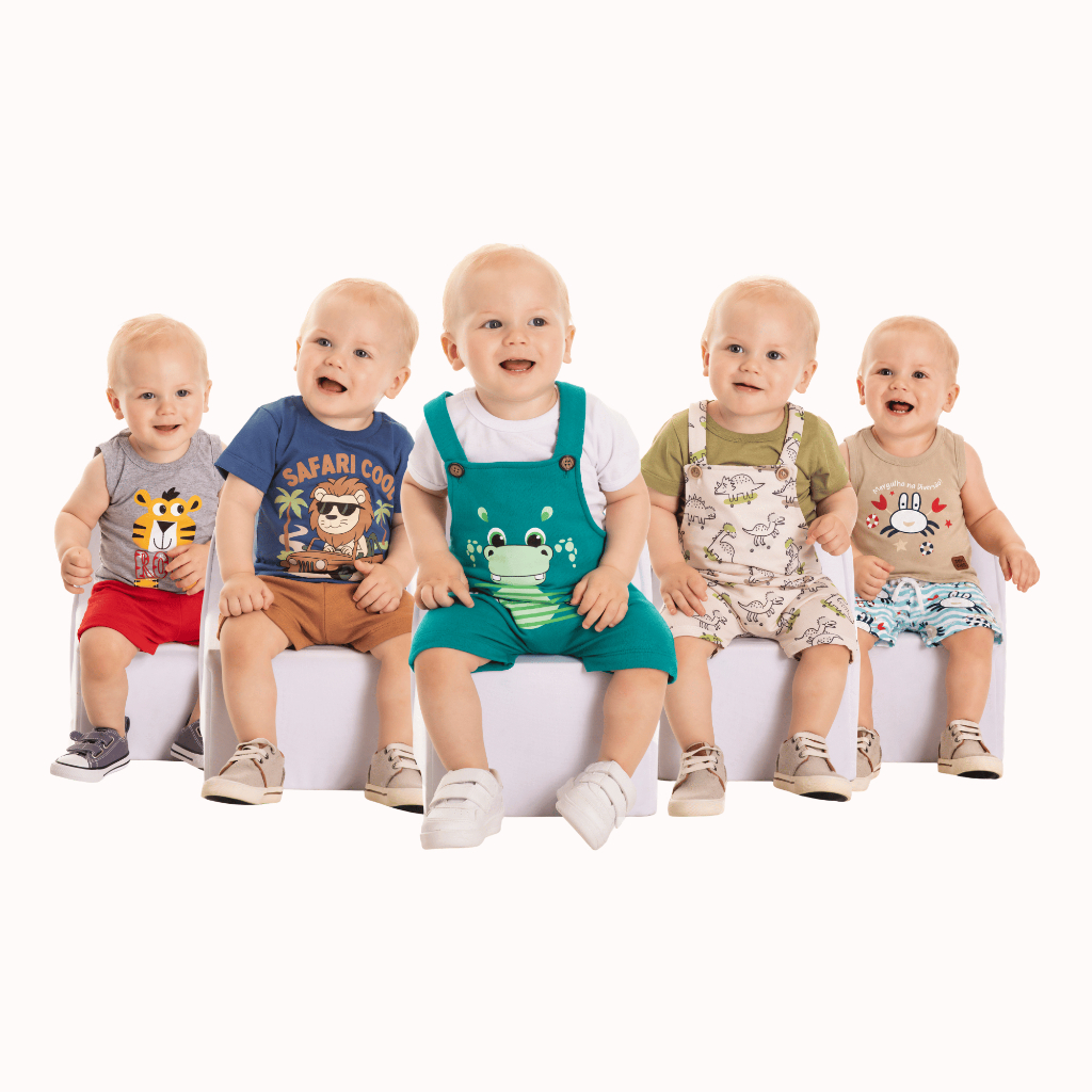 Conjunto Infantil verão shorts de moletinho e camisa meia malha – Bebê – Sortido – verão P M G