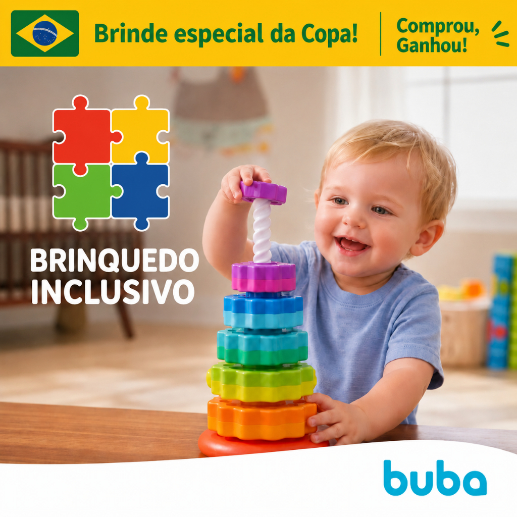 Torre de Empilhar Brinquedo Educativo Infantil Bebê Inclusivo Buba